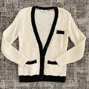 INTERMIX Cream Knit Cardigan with Black Trim